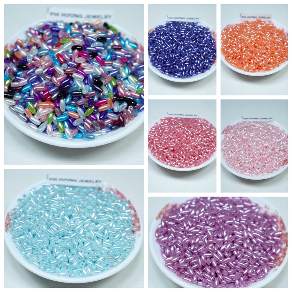 20gr hạt cườm lúa nhựa 6mm nhiều màu trang trí áo