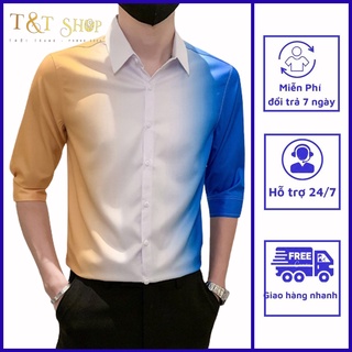 Sơ mi nam, Áo sơ mi nam phối màu cực chất, siêu mát, mềm mịn, phong cách trẻ trung năng động H61