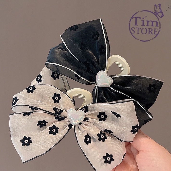 Kẹp tóc nữ nơ phong cách hàn quốc TÍM STORE phụ kiện thời trang búi tóc dễ thương