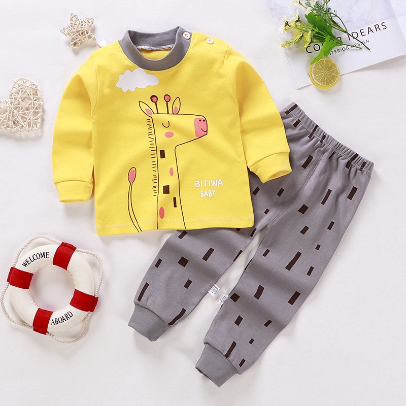 Set quần áo cotton tay dài họa tiết hoạt hình dễ thương thời trang cho bé 73-120