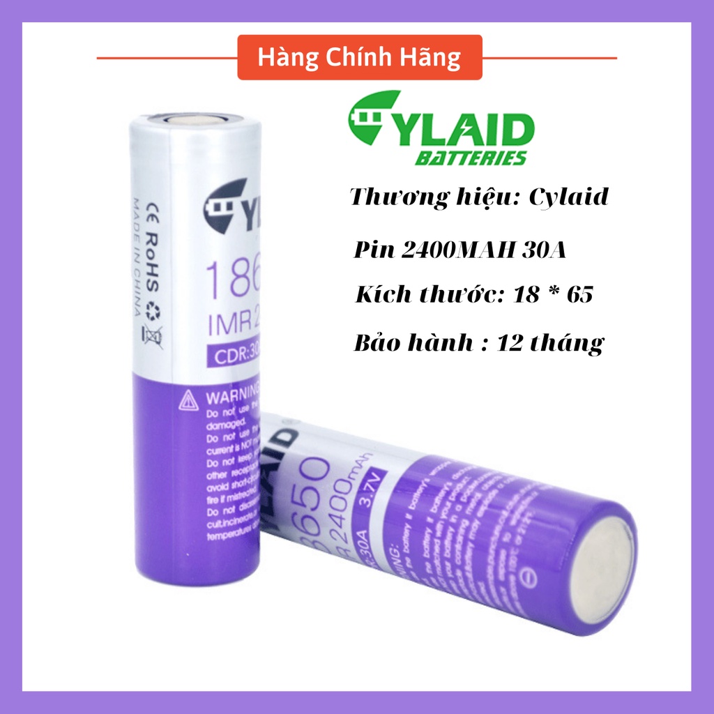Pin 18650 cylaid 2400mAh 30A dung lượng cao (1 viên)