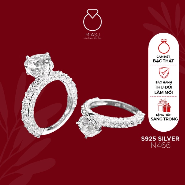 Nhẫn đính hôn bạc Ý S925 MiASJ N466 nữ nạm đá cao cấp, sang trọng