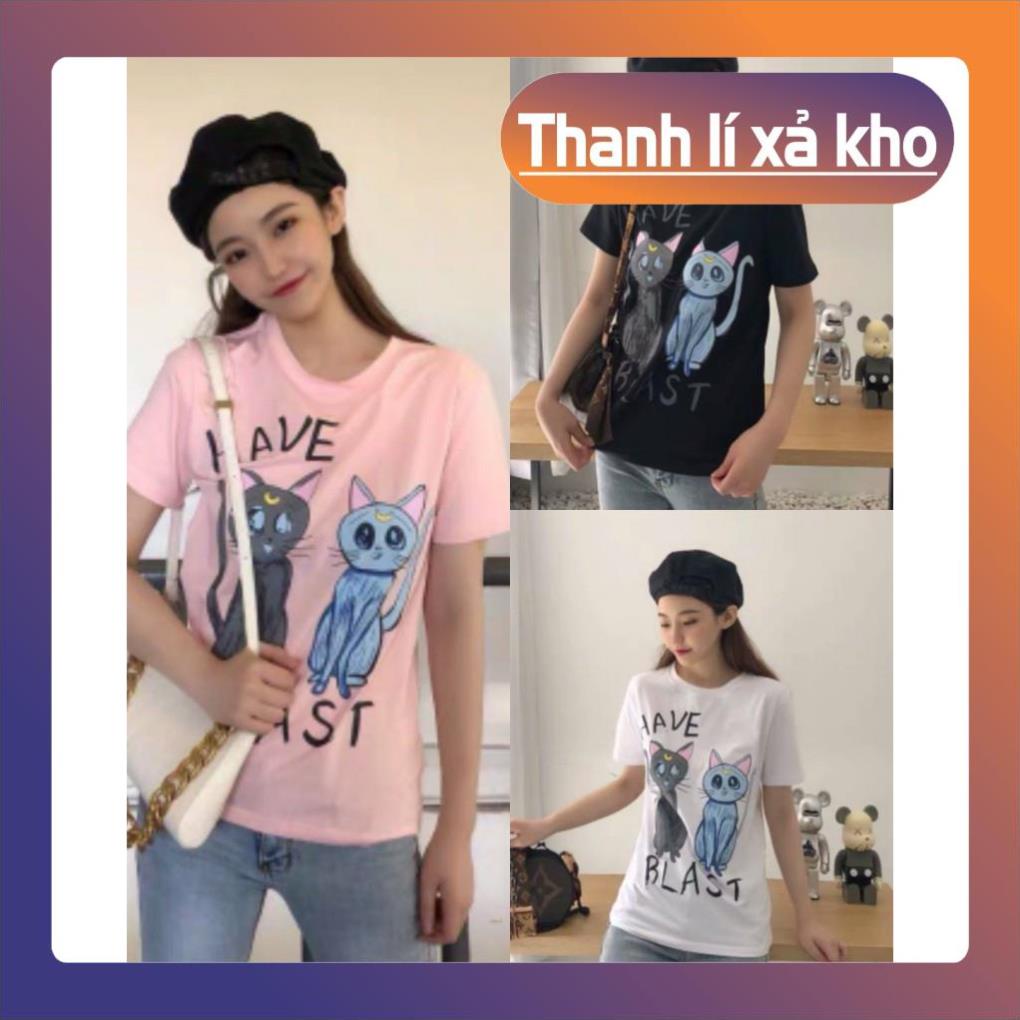 Áo Phông Nữ Hình Mèo 3D , Cộc Tay Cotton Túi Zip 3 Màu Q018 _thoitranggiare