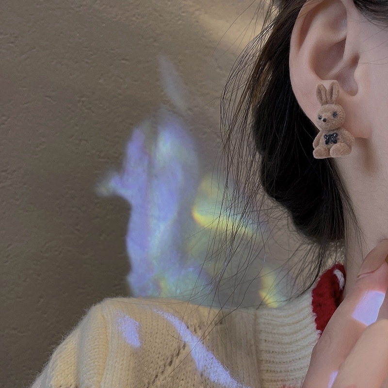 1 đôi bông tai hình thỏ bông phong cách Hàn Quốc đơn giản dễ thương