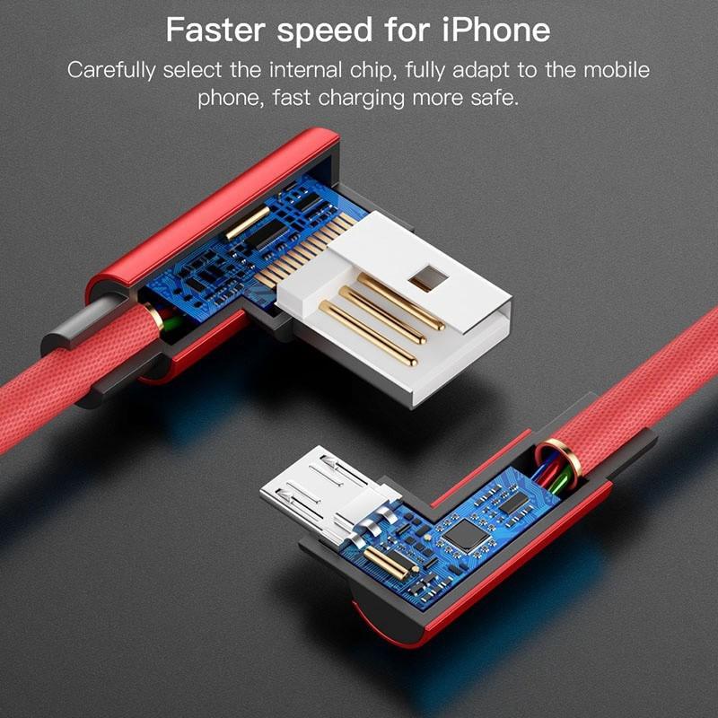 90 Degree Angle Fast Charging USB Cable for  iPhone iPad Andorid Phone
