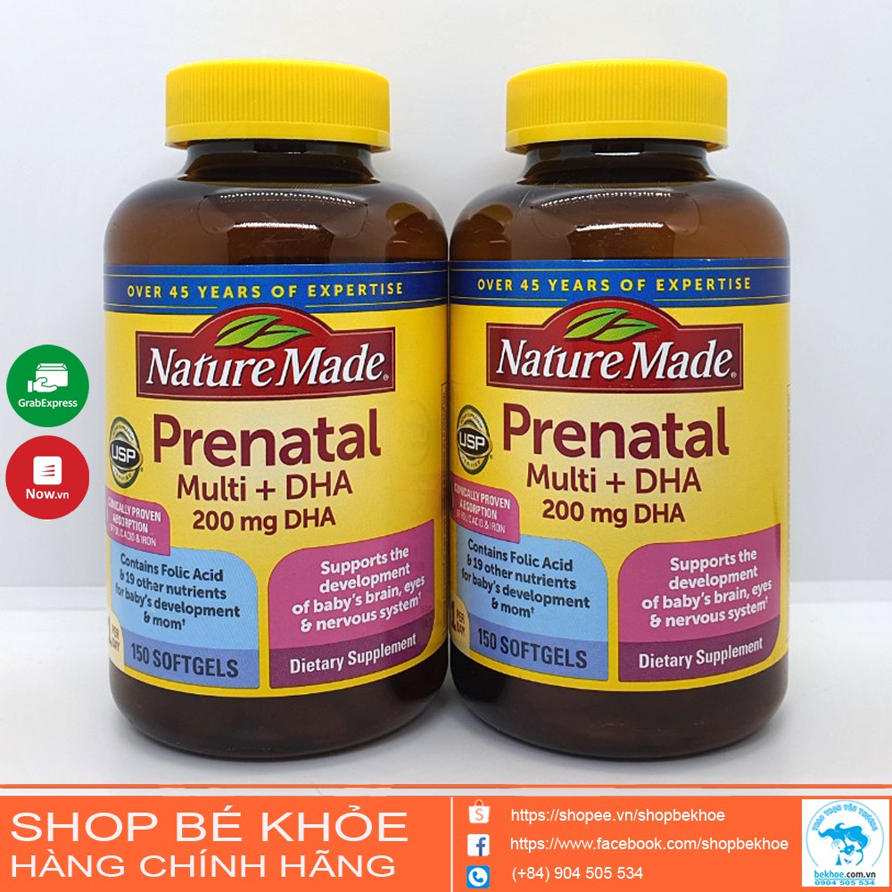 [Mã SMKB151 giảm 10% đơn 500.000Đ] Vitamin bà bầu Prenatal + DHA 200mg Nature Made : Mỹ