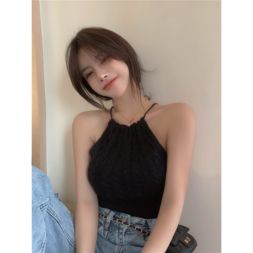 Cocory vn Áo croptop dệt kim không tay thời trang hè cho nữ