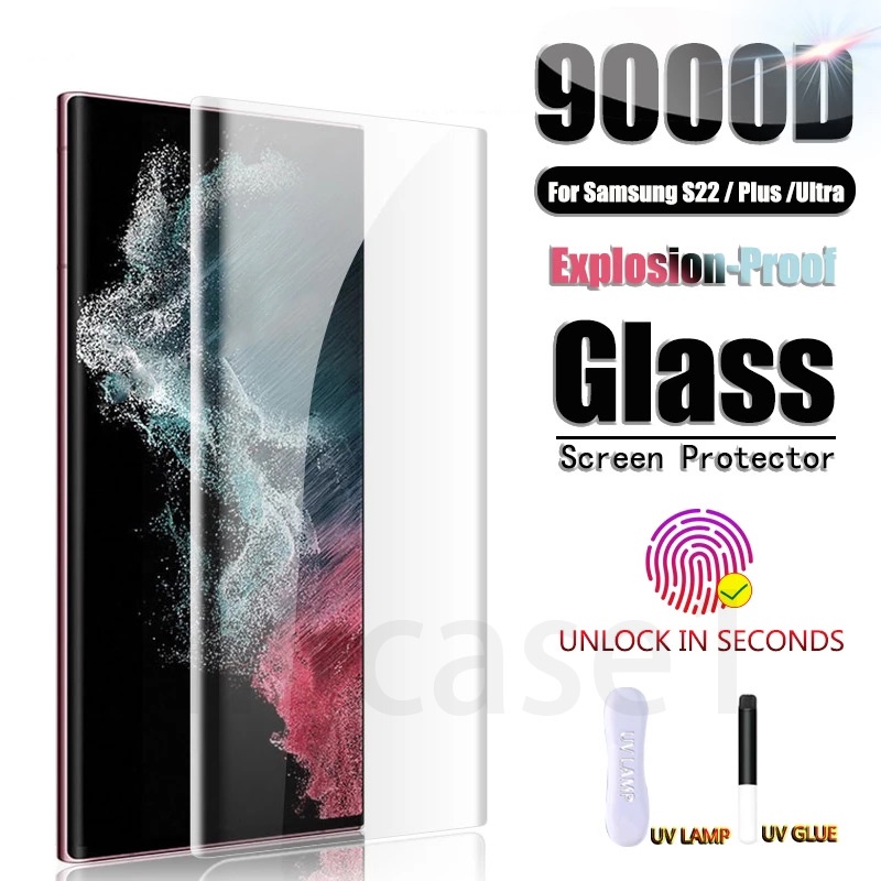 Kính cường lực keo UV bảo vệ màn hình cho Samsung Galaxy ss S23 S22 S21 S20 Note 20 Ultra S10 Note 10 9 8 S9 S8 Plus 4G 5G 2022
