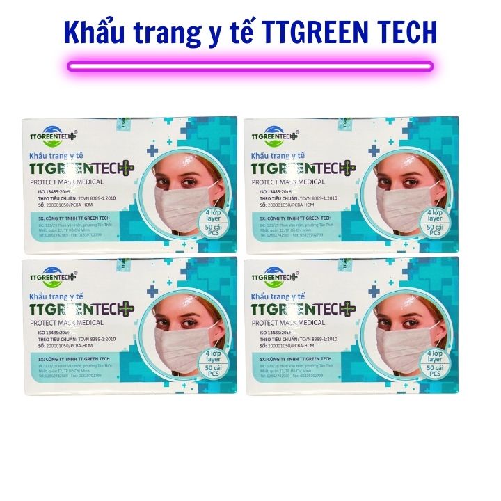 Khẩu trang y tế 4 lớp - kháng khuẩn có giấy lọc khuẩn TTGREEN TECH –Tomchuakids