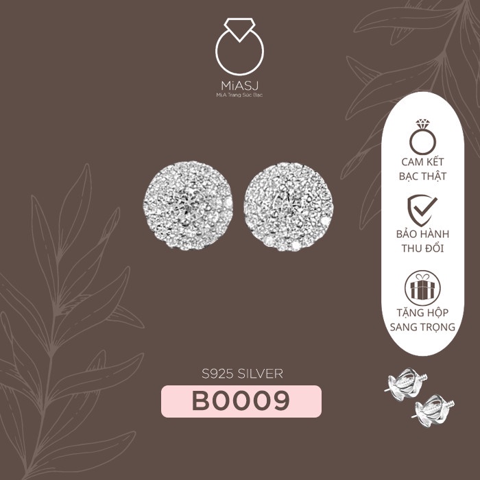 Bông (khuyên) tai BẠC Ý S925 cao cấp hột mỹ nhân tạo B0009