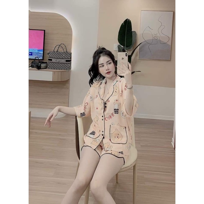 Đồ Bộ Pijama Nữ Lụa Mango Cao Cấp,Tay Dơi Quần Đùi,Hàng Thiết Kế,Chất Vải Mềm Mịn,Siêu Mát MG02