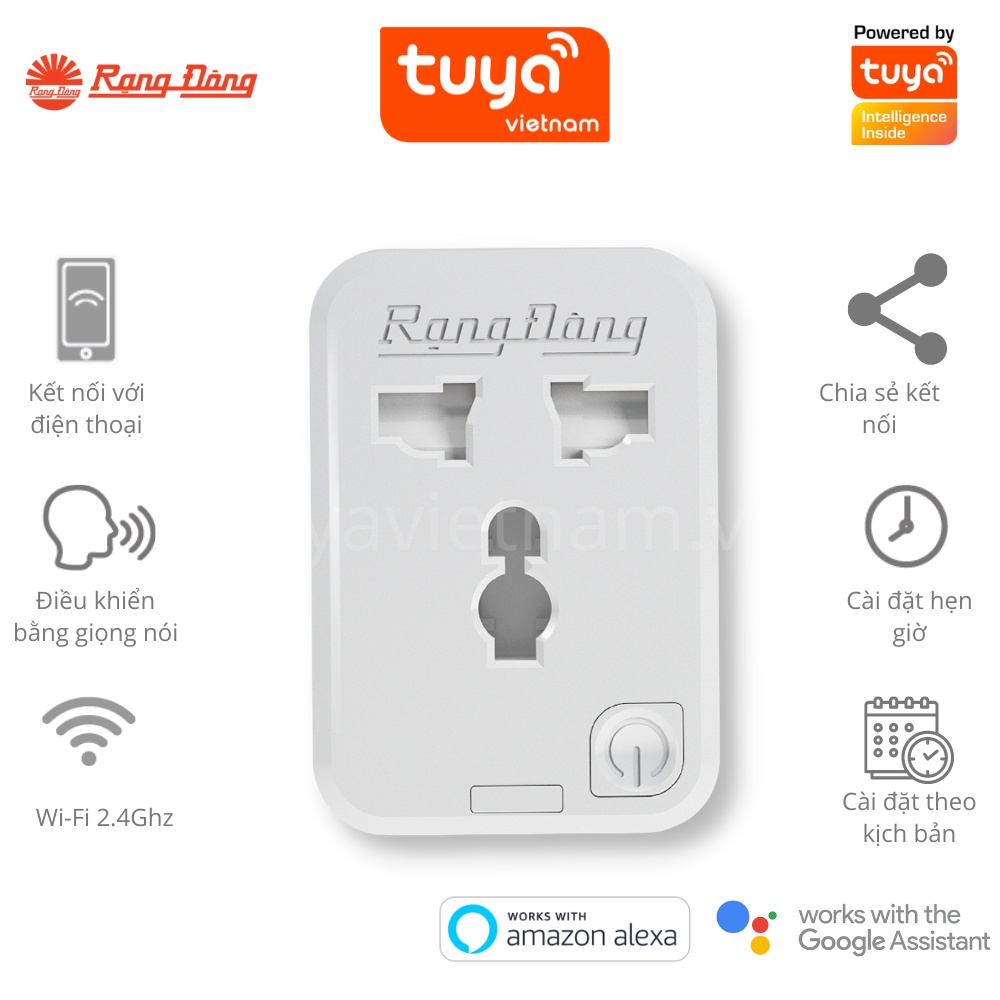 Ổ Cắm Thông Minh Wifi Rạng Đông 16A Điều Khiển Qua App + Giọng Nói, Hẹn Giờ, BH 2 Năm OC.01.WF