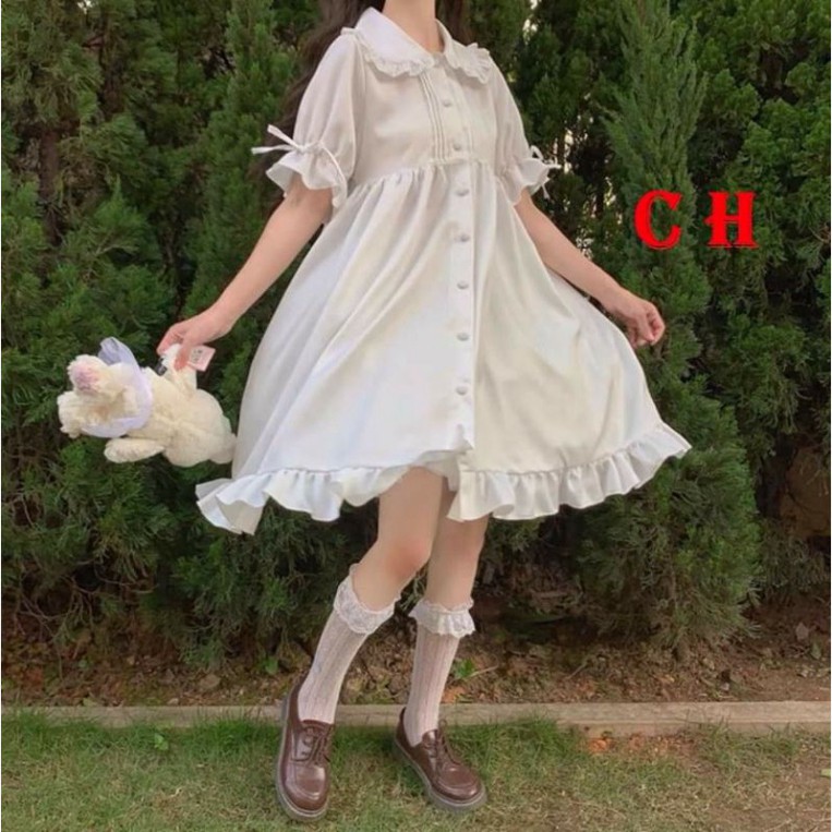 (HÀNG SẴN) VÁY BABY DOLL TRẮNG PHONG CÁCH LOLITA CỔ BẺ NƠ TAY; ĐẦM DÁNG XÒE🎎 VÁY CÔNG CHÚA DỰ TIỆC  ĐẦM VINTAGE DÁNG DÀ