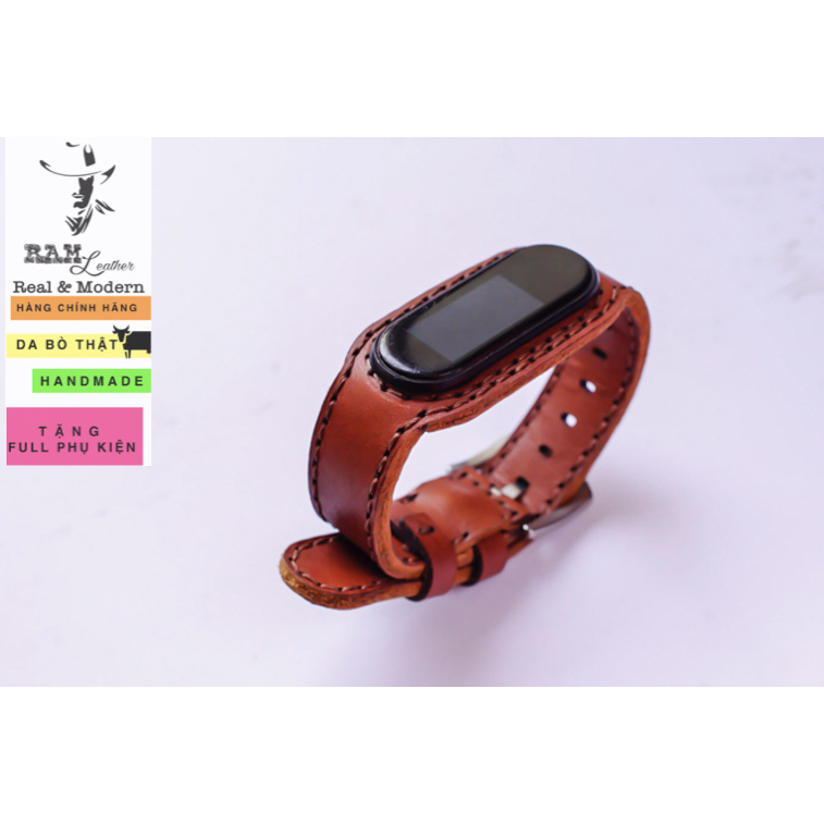 Dây miband da bò thật handmade bền chắc cao cấp cho miband 3 , miband 4 , miband 5, miband 6 RAM Leather