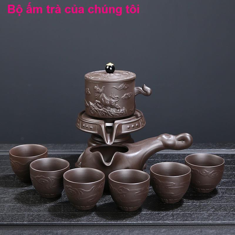 đồ ănBộ ấm trà lười cao cấp kung fu tự động Máy pha đá cát tím gia dụng xoay bán