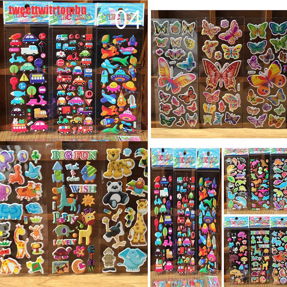 [tweettwitrtombn]10pcs/Lot Bubble Stickers 3D Cartoon KIds ClassicToys Sticker School Reward gift