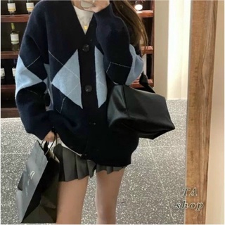 Áo khoác len cardigan kẻ ô trám siêu xinh kèm ảnh thật