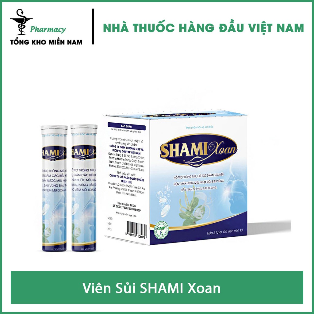 Viên Sủi Shami Xoan - Hỗ Trợ Giảm Triệu Chứng Viêm Mũi & Viêm Xoang - Hộp 20 viên - Tổng Kho MiềnNam