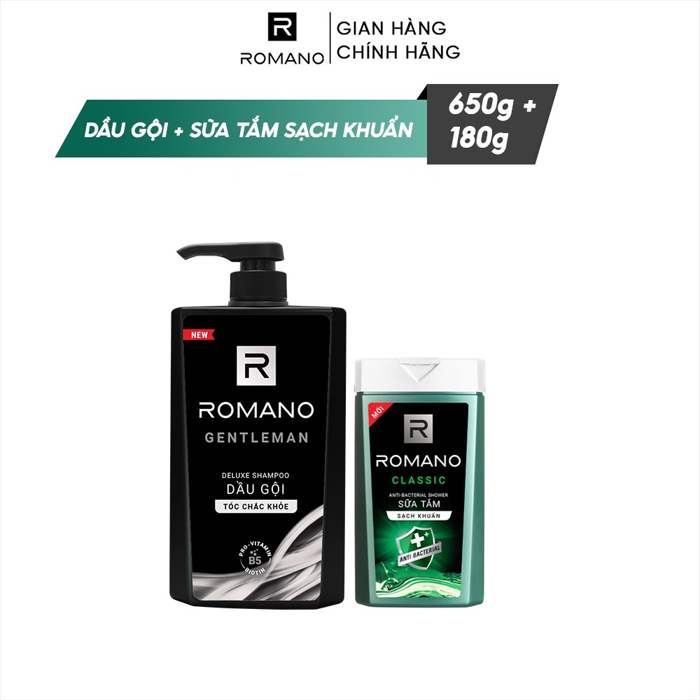 [MUA 1 TẶNG 1 - DUY NHẤT 12.05] Dầu gội hương nước hoa Romano 650g + Sữa tắm sạch khuẩn Romano 150g