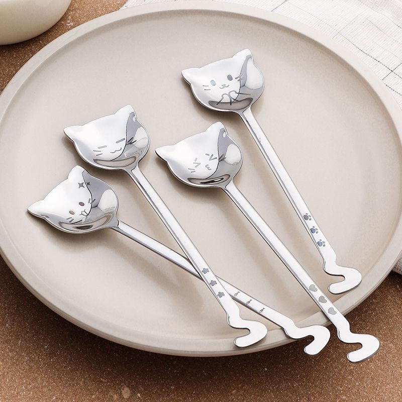 Muỗng ăn món tráng miệng hình mèo bằng thép không gỉ 304 dễ thương