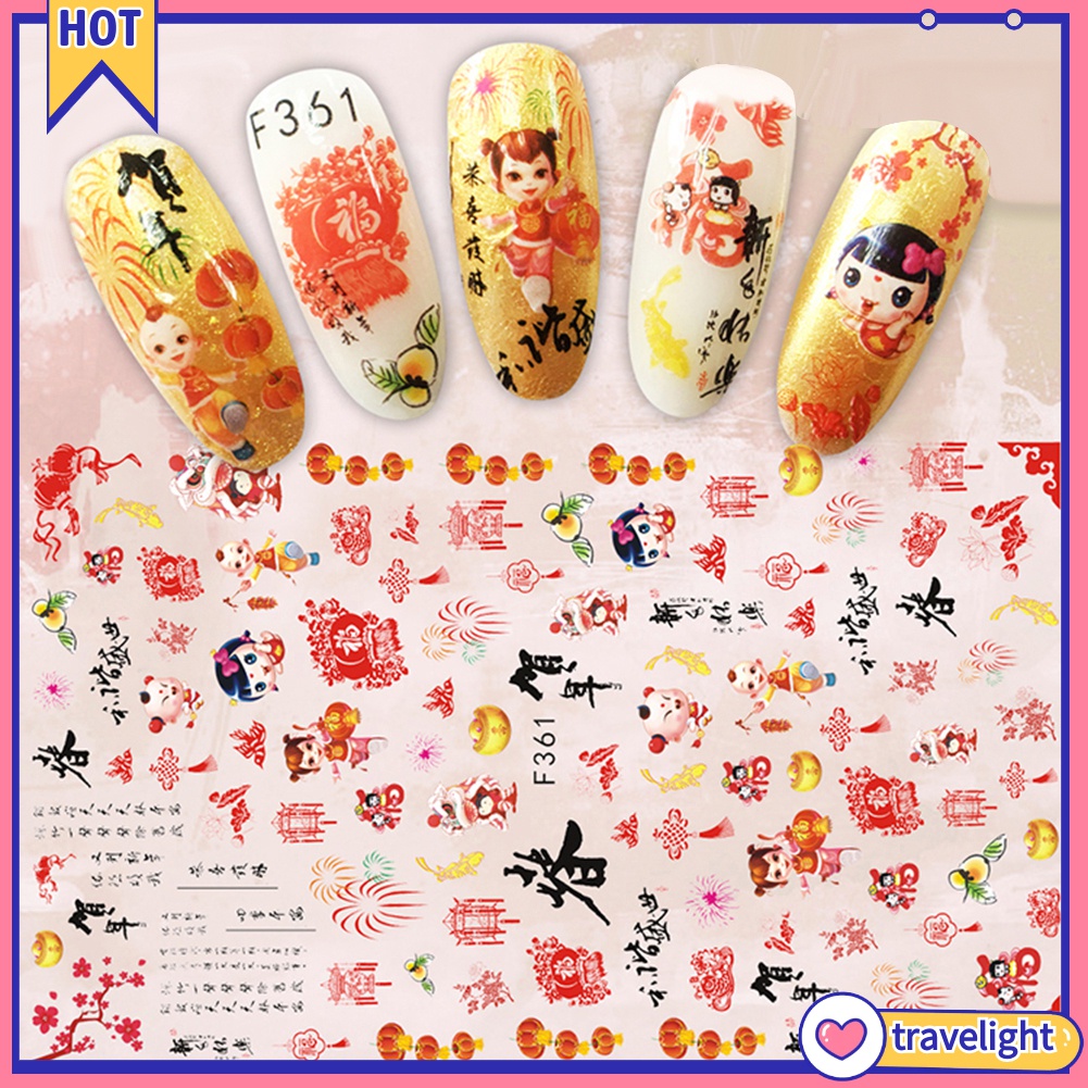 Giấy decal dán móng tay chúc mừng năm mới phong cách Trung Hoa