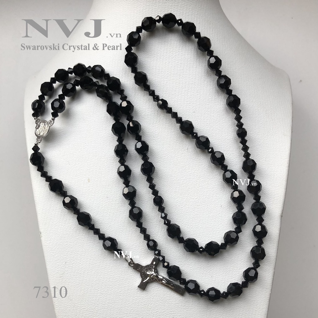 Mân côi SWAROVSKI - chuỗi 50 hạt tròn 8ly pha lê cao cấp của Áo, màu đen huyền bí sang trọng - Trang sức công giáo NVJ
