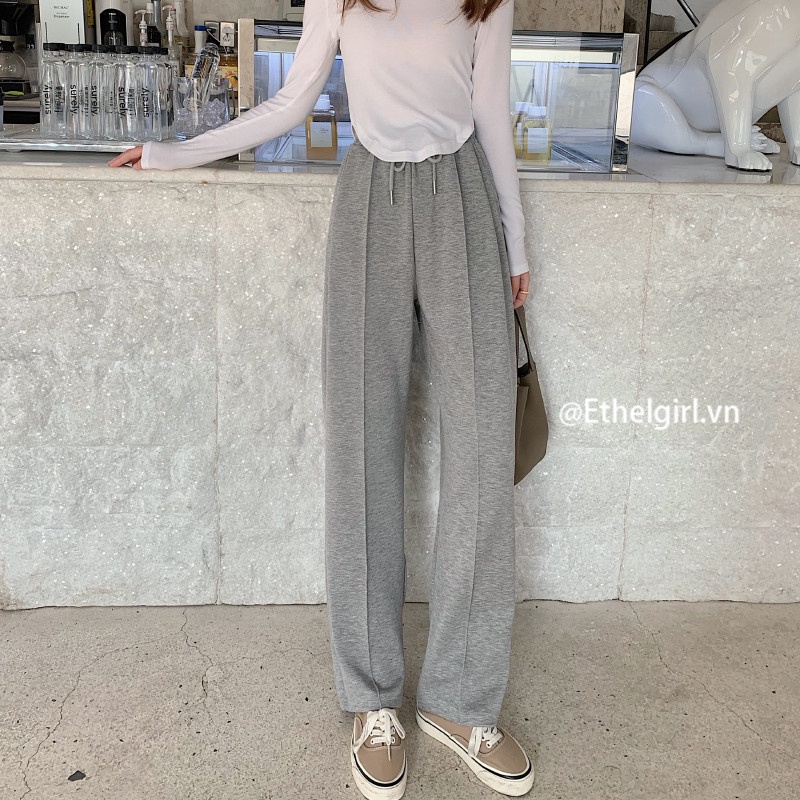 Quần Thể Thao Nữ Lưng Cao Ống Rộng Phong Cách Hàn Quốc