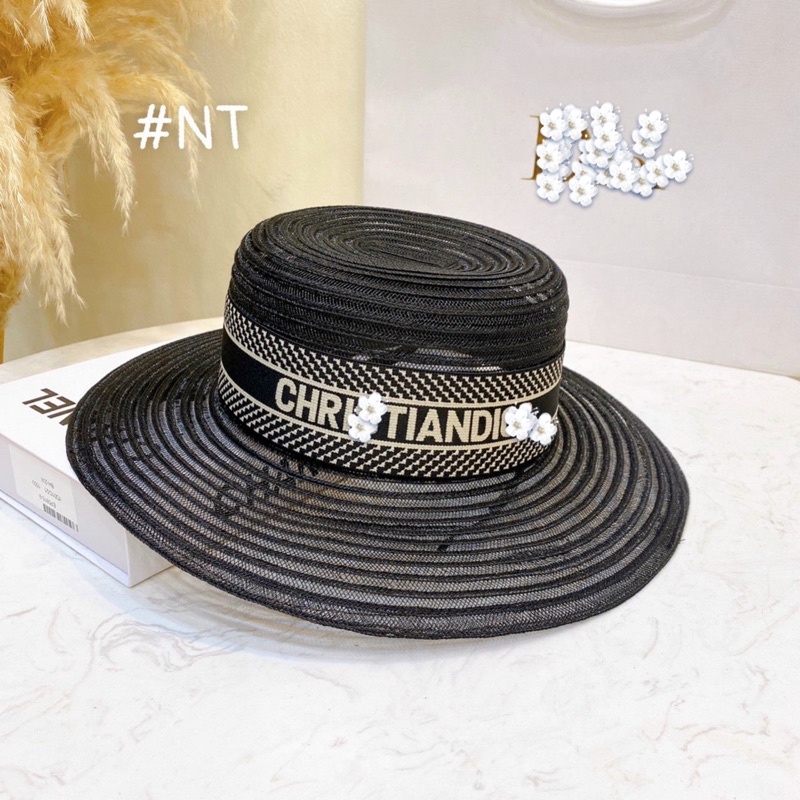 Mũ lưới vành ngang gắn ruy băng chữ thời trang ( SH24)