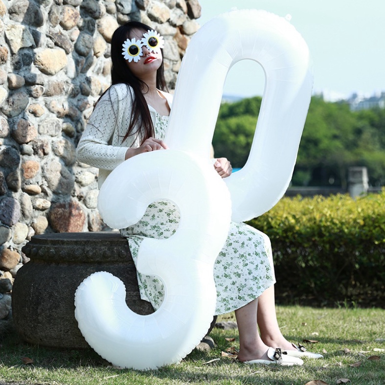 bóng bay trang trí sinh nhật [FREESHIP❤️] bộ 10 bóng số trắng đen trang trí (cùng 1 số) cao 80cm