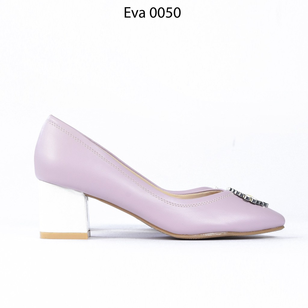 Giày Cao Gót Nữ Nơ Hoa Cúc Da Pu Đế Vuông 5Cm Evashoes - EVA0050 VIP