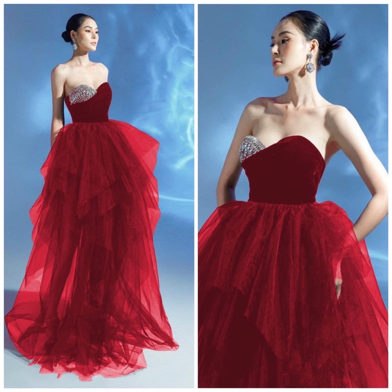 MS1283Y ĐẦM NHUNG LƯỚI NHÚNG 5 TẦNG  KẾT ĐÁ full size S/M/L/XL