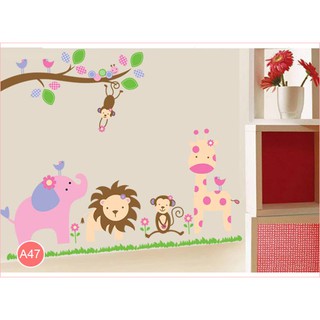 Decal dán tường vườn thú hồng A47