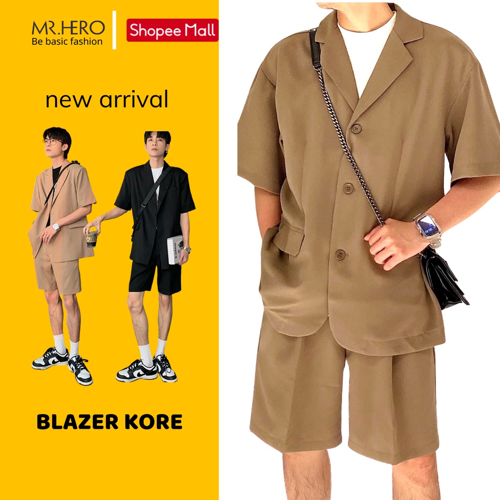 Set 3 Món áo blazer ngắn tay quần short áo phông trắng  M.RO Set06 vải unisex form dáng rộng phong cách Hàn Quốc