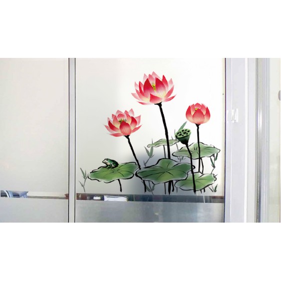 Decal trang trí dán kính cao cấp Búp Sen Hồng