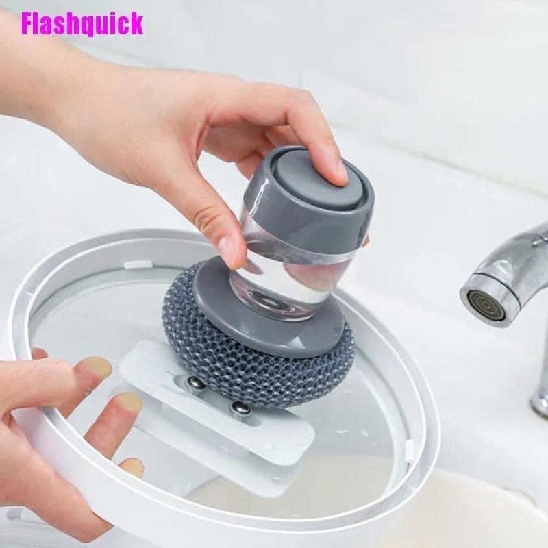 Cọ nồi kim loại có tay cầm và ngăn chứa nước rửa tiện lợi