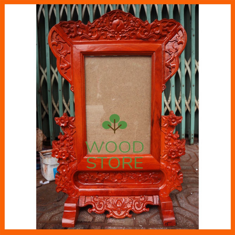 Khung ảnh thờ hoa mai - khung hình thờ gỗ hương ta 2 cỡ ảnh 21x31 và 25x35