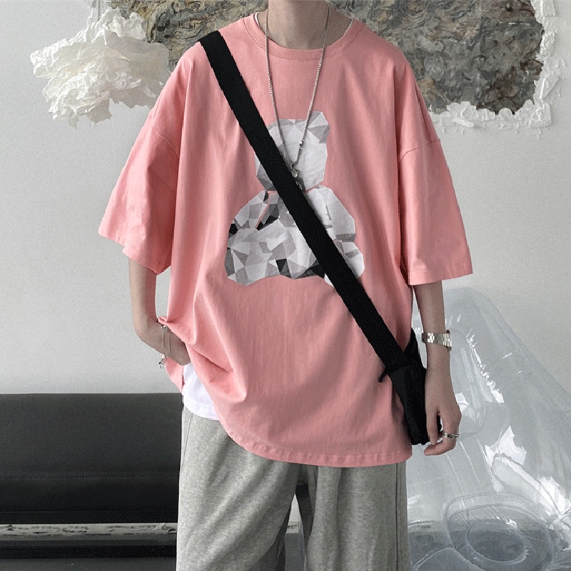Áo Thun Nam Tay Ngắn Dáng Rộng In Hình Gấu Hoạt Hình Phong Cách Hip Hop Thời Trang Mùa Hè size M-8XL