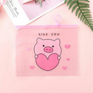 Túi zip hình heo hồng