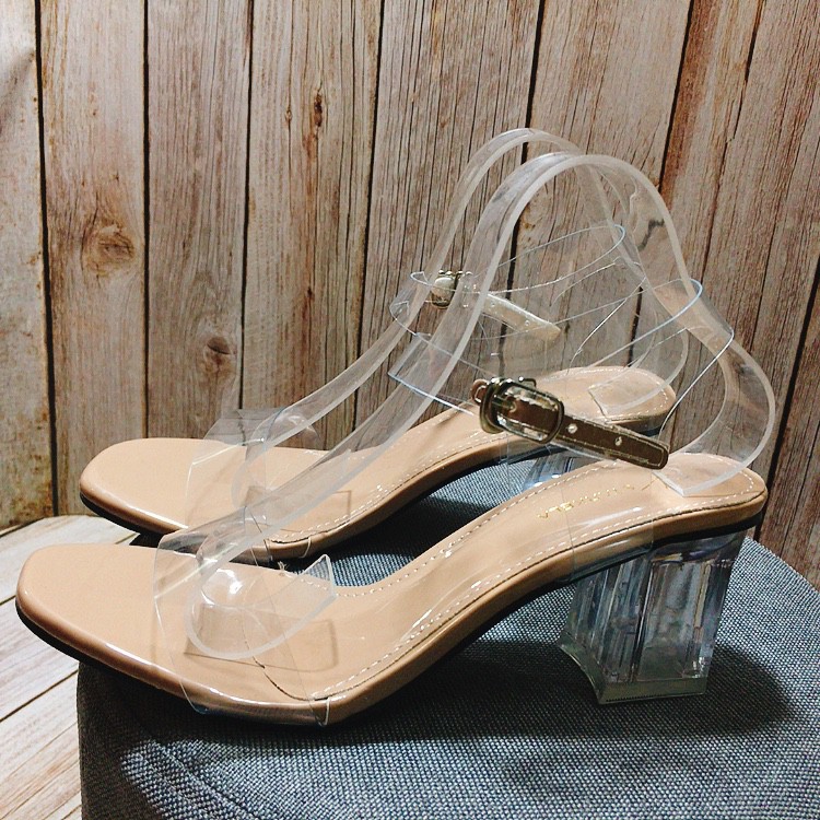 SALE Sandal quai trong, gót trụ trong 5cm- Mây Shoes