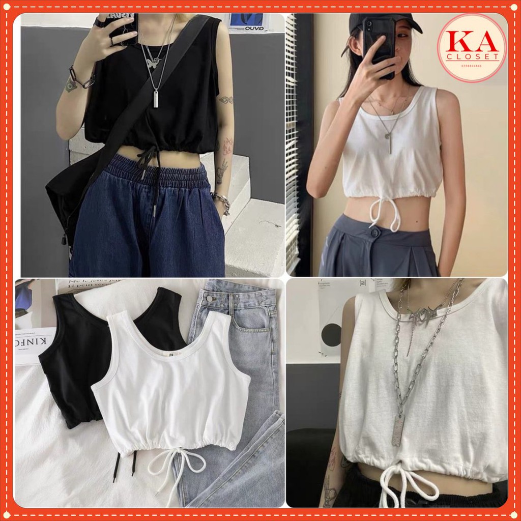 Áo ba lỗ croptop bazic KA Closet 2 màu đen, trắng, chất cotton thấm hút mồ hôi, dây điều chỉnh from rộng đẹp