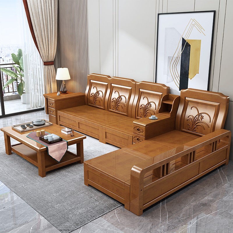 Sofa gỗ rắn Bailuos phong cách Trung Quốc phòng khách hiện đại tối giản căn hộ nhỏ mùa đông và hè lưu trữ chạm kh
