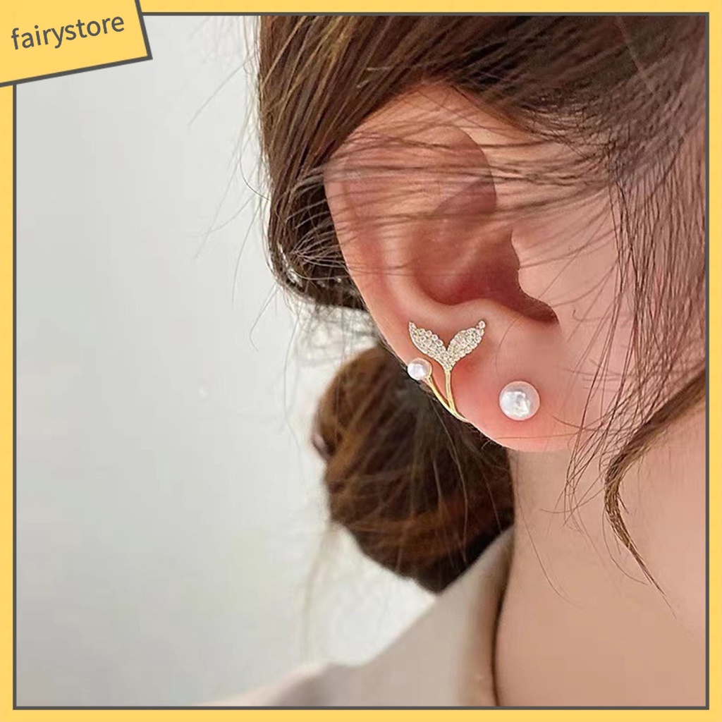 1 Đôi Bông Tai Hình Đuôi Cá Đính Ngọc Trai Giả Phong Cách Hàn Quốc Dành Cho Nữ