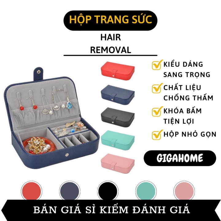 Hộp Đựng Trang Sức GIGAHOME Hộp Bảo Quản Nữ Trang, Khuyên Tai Bọc Da Pu Có Khóa Bấm 7957