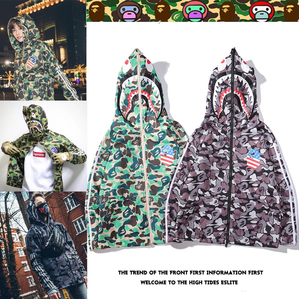 Áo Khoác Hoodie Họa Tiết Rằn Ri In Hình Cá Mập Độc Đáo