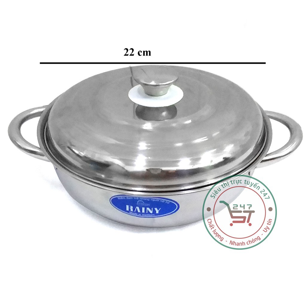 Nồi lẩu Inox 22-24 cm 5 rem nắp inox bền đẹp sáng bóng