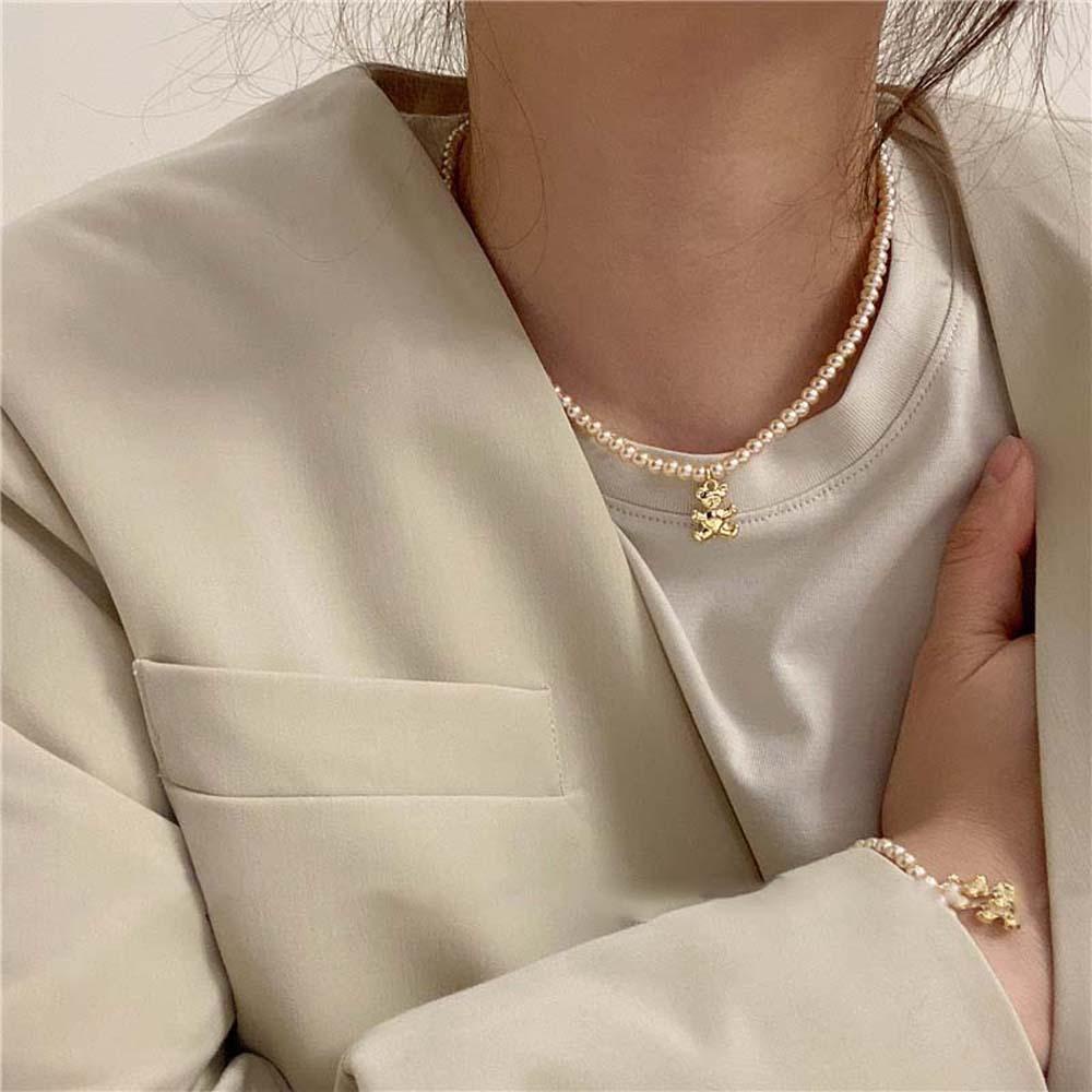 VANES1 Vòng cổ Thép Titan Mặt Hình Gấu Nhiều Màu Phong Cách Retro Cho Nữ