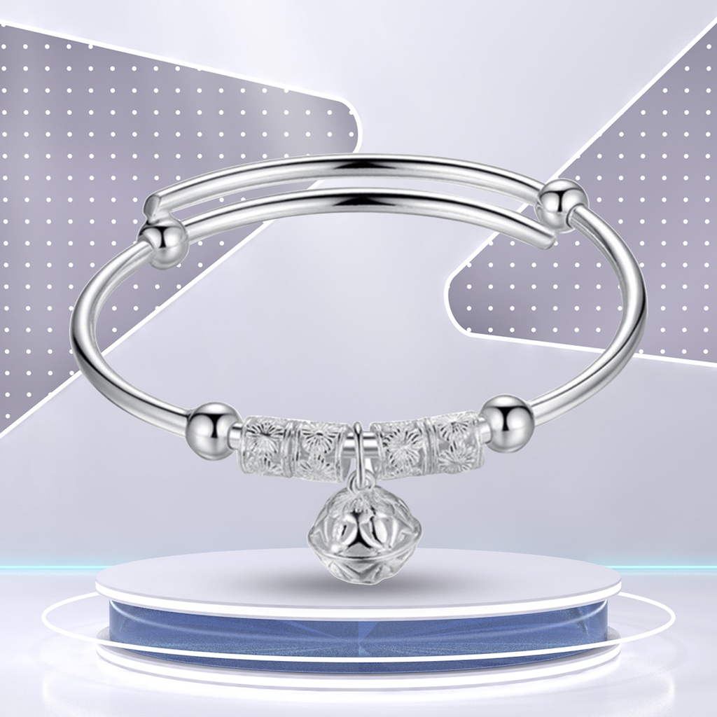 Vòng Đeo Tay Bạc May Mắn Khắc Họa Tiết Chuông May Mắn Có Thể Điều Chỉnh Kích Thước