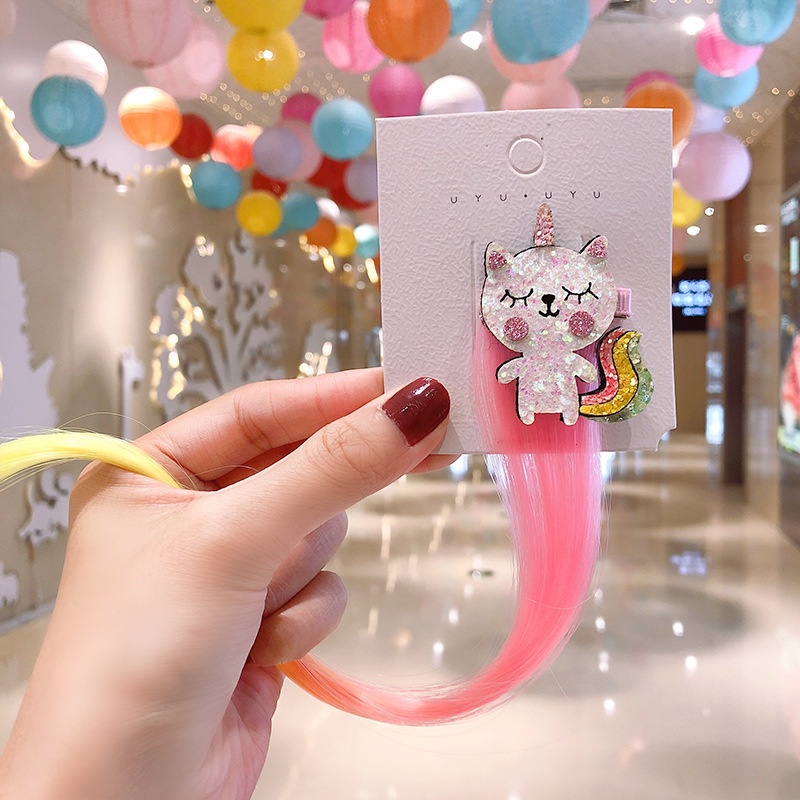 Kẹp Tóc Giả Hình Kỳ Lân Hoạt Hình Dễ Thương Cho Bé Gái