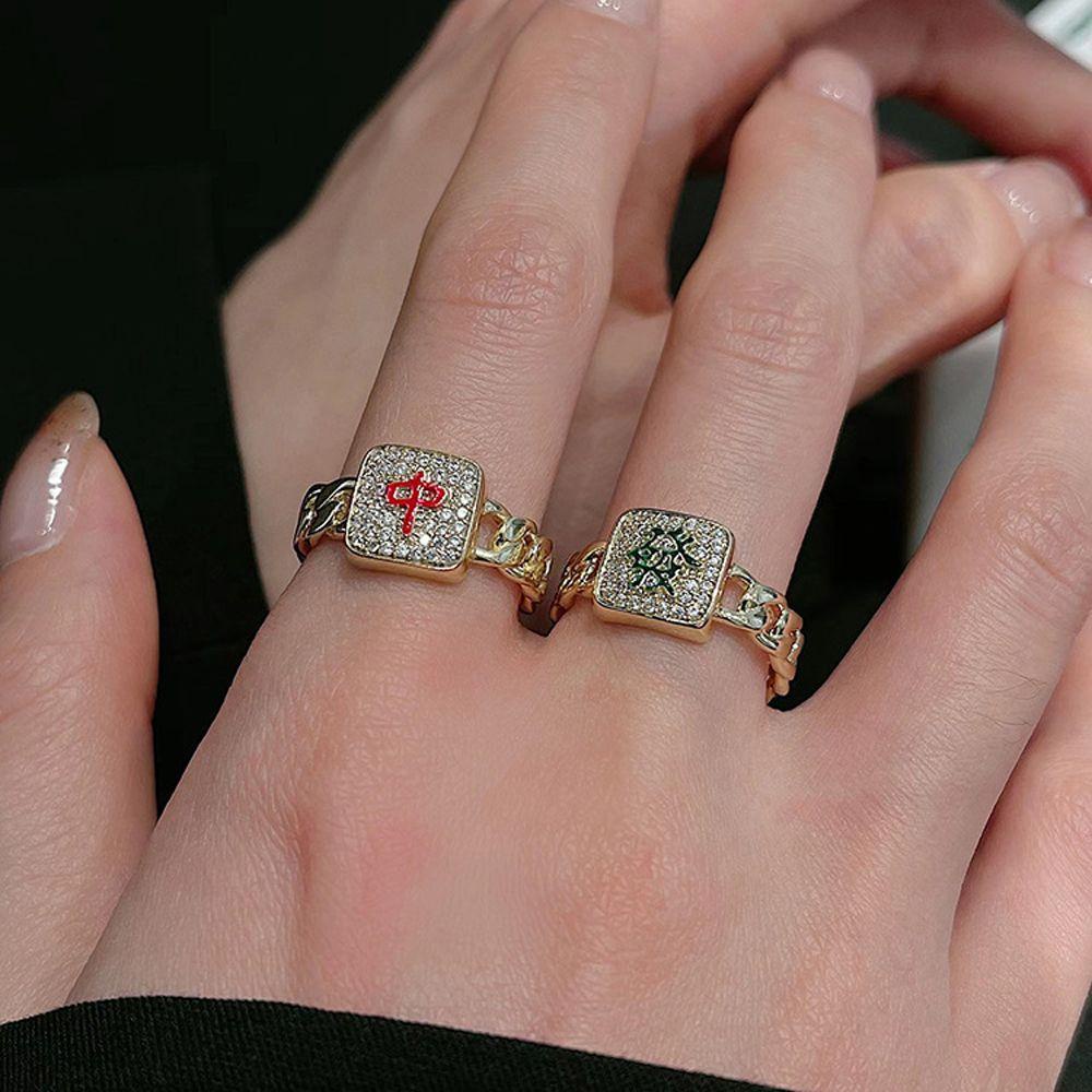 Nhẫn Mạt Chược Back2Lis Cổ Điển Có Thể Điều Chỉnh|Nhẫn Thiết Kế Độc Đáo Phong Cách Đường Phố Cho Ngày Valentine