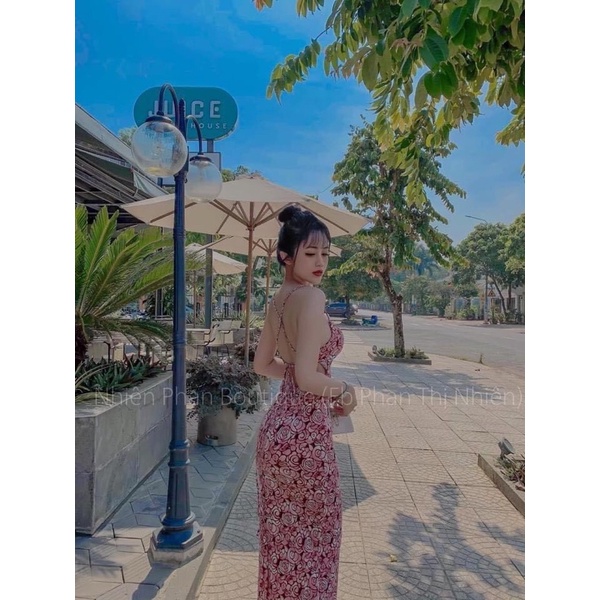 Đầm body đẹp hoa 2 dây cột sau EDNA OOTD